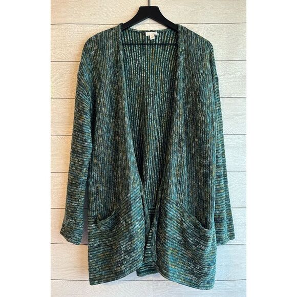 J. Jill Marled Textured Long Pocket Cardigan Green Size Medium - Picture 1 of 8